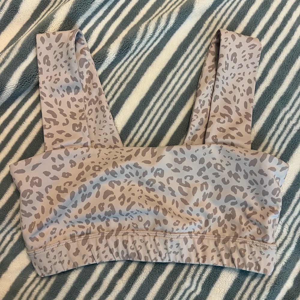 Cream and Gray Sports Bra with Wide Straps